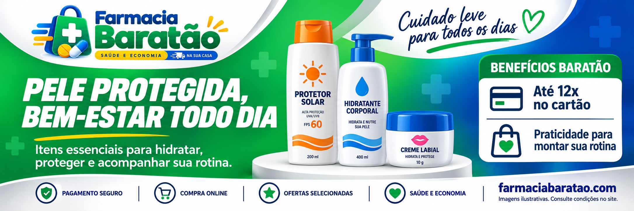 Pele protegida, bem-estar todo dia — itens essenciais para hidratar, proteger e acompanhar sua rotina